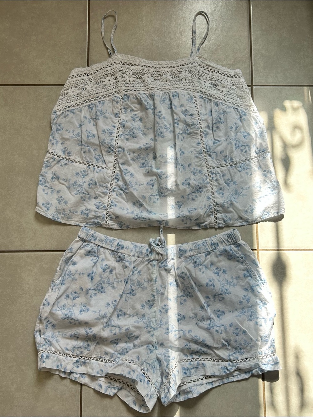 Caroline Constas Floral Crochet Trim Tank & Shorts 2-Piece Pajama Set
